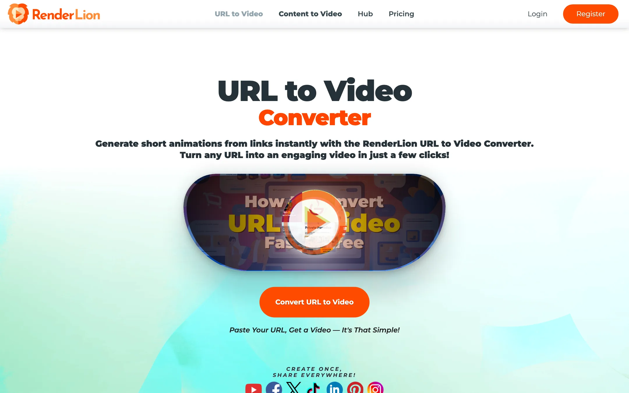 RenderLion URL to Video Converter landing page