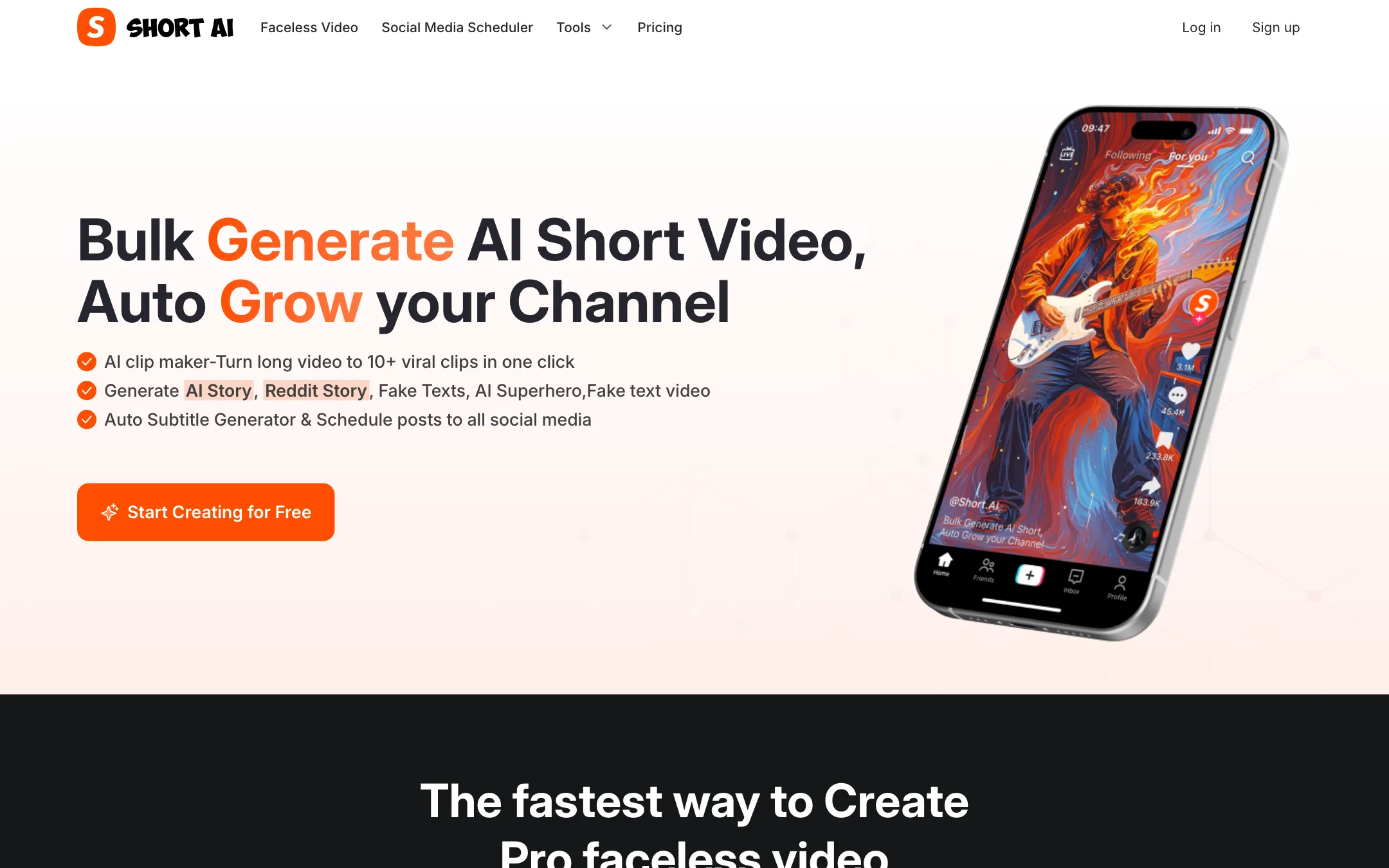 Short AI homepage headline: Bulk Generate AI Short Video, Auto Grow your Channel