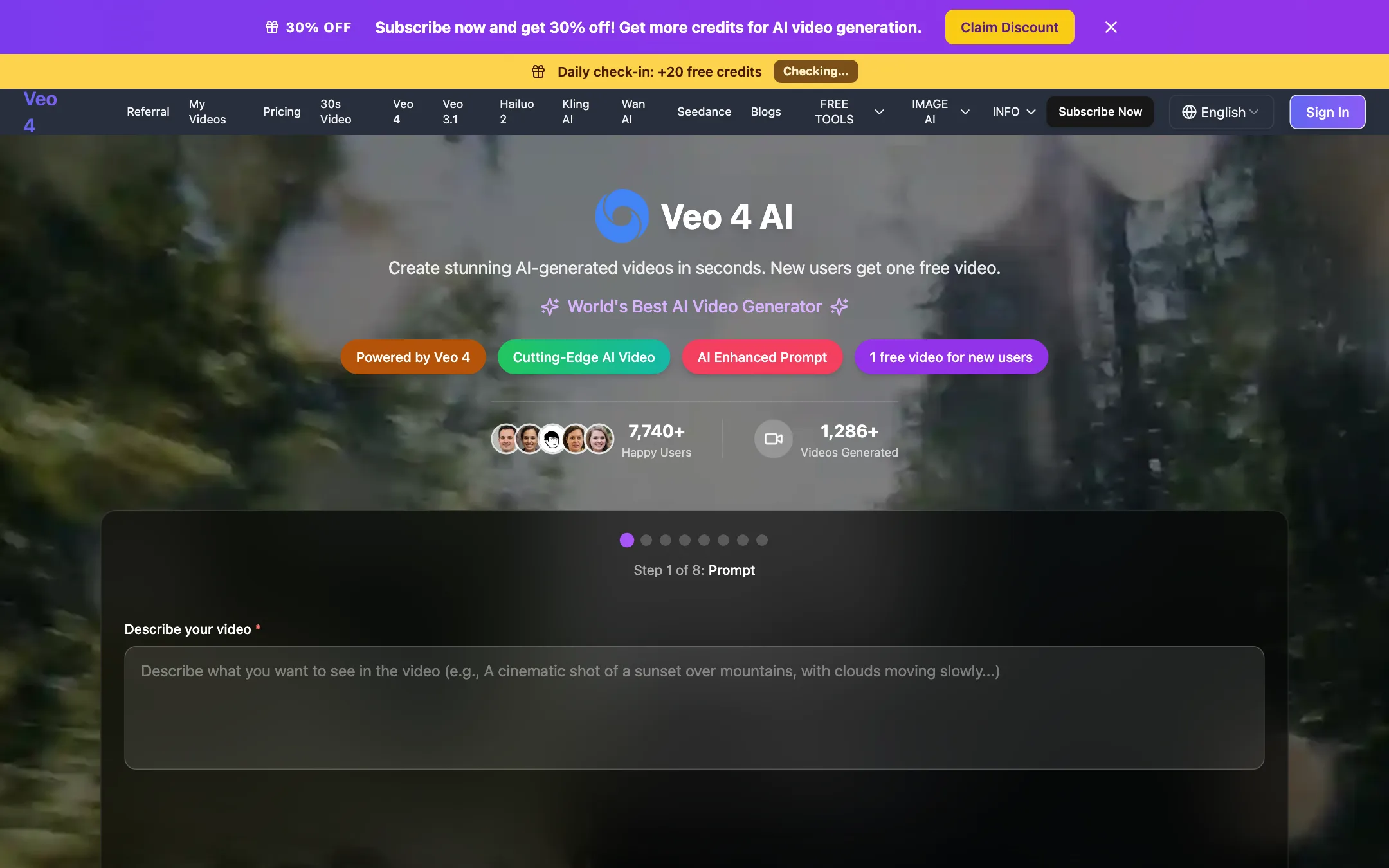 veo4.dev homepage with the step-by-step prompt wizard